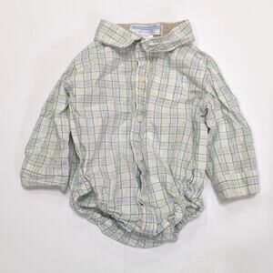 Janie and Jack Button Down Onesie Baby Boys Size 3-6 Green Plaid Collared